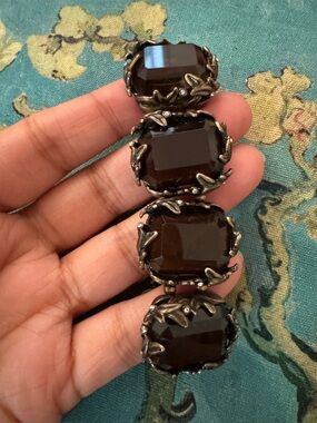 Ann Taylor Antique Gold Bronze Tone Rhinestone Statement Bracelet